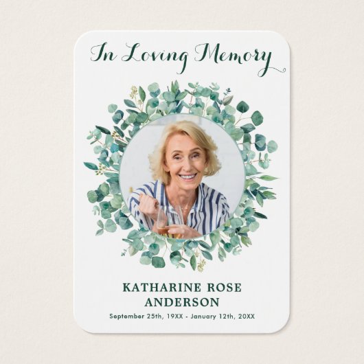 ユーカリプトゥス緑の写真葬式祈りの言葉カード (正面)