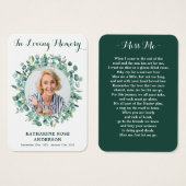 ユーカリプトゥス緑の写真葬式祈りの言葉カード (正面&裏面)