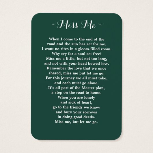 ユーカリプトゥス緑の写真葬式祈りの言葉カード (裏面)