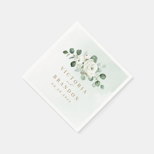 ユーカリプトゥス緑の白フローラ素朴結婚性 スタンダードカクテルナプキン (角)