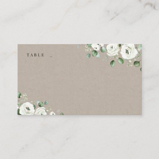 ユーカリプトゥス緑の白フローラ素朴結婚性 プレイスカード (正面)