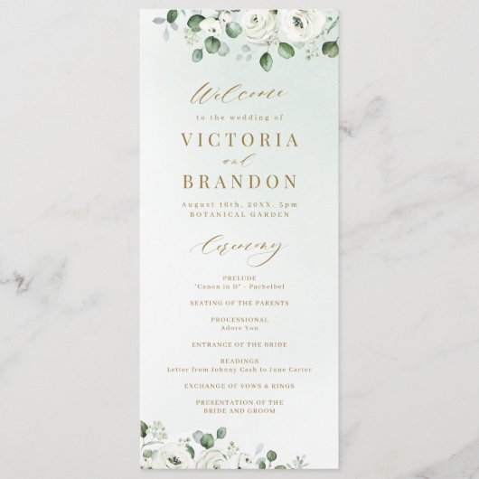 ユーカリプトゥス緑の白フローラ素朴結婚性 プログラム (正面)