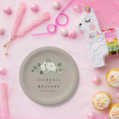 ユーカリプトゥス緑の白フローラ素朴結婚性 ペーパープレート (パーティー)