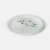 ユーカリプトゥス緑の白フローラ素朴結婚性 ペーパープレート (アングル)