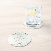 ユーカリプトゥス緑の白フローラ素朴結婚性 ラウンドペーパーコースター (インサイチュ)