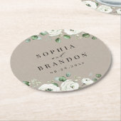 ユーカリプトゥス緑の白フローラ素朴結婚性 ラウンドペーパーコースター (アングル)