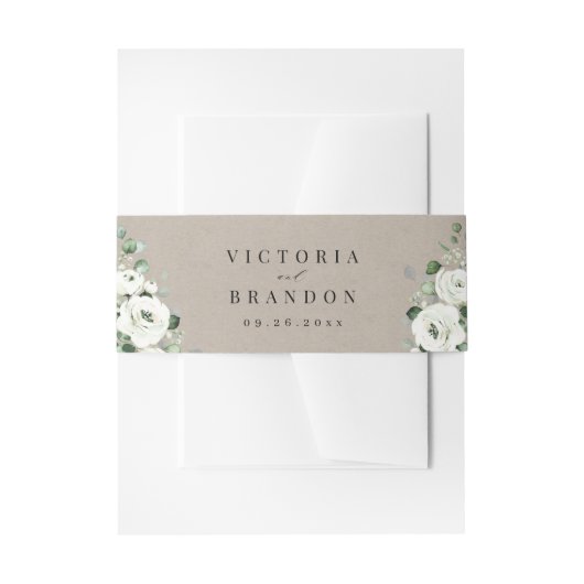 ユーカリプトゥス緑の白フローラ素朴結婚性 招待状ベリーバンド (正面例)