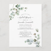 ユーカリプトゥス緑の葉のスクリプトブライダルシャワー インビテーションポストカード (正面)