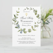 ユーカリプトゥス緑リースクロスホーリーコミュニオン 招待状 (スタンド正面)