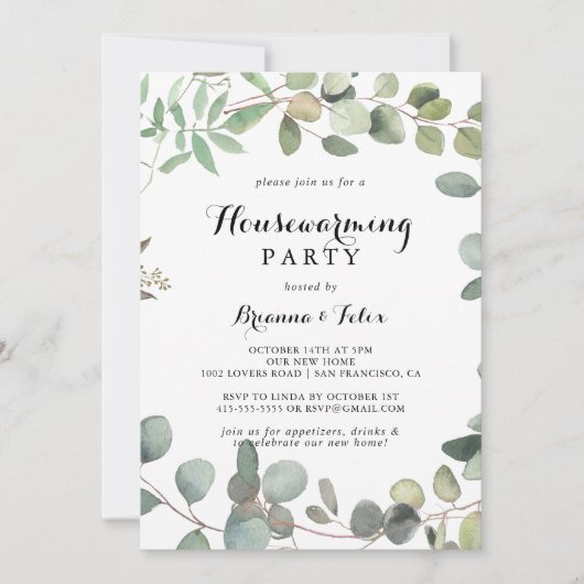 ユーカリプトゥス葉デライト引っ越し祝いパーティーパーティー 招待状 (正面)