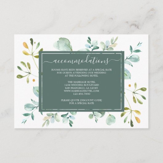 ユーカリプトゥス葉ネイビーブルー結婚ボタニズ エンクロージャーカード (正面)