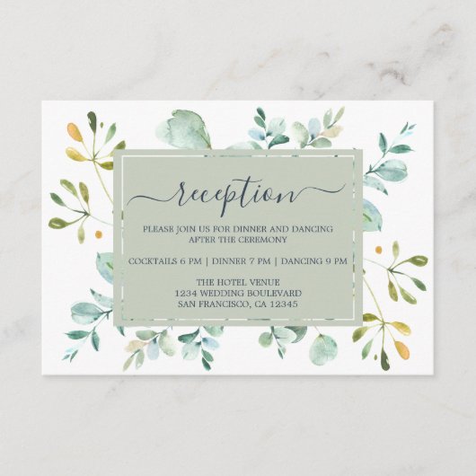 ユーカリプトゥス葉ネイビーブルー結婚ボタニズ エンクロージャーカード (正面)