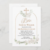 ユーカリプトゥス葉フローラエンジェルクロスバプテスマ 招待状 (正面/裏面)