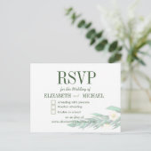 ユーカリプトゥス葉ホワイトエレガントな結婚式RSVP ポストカード (スタンド正面)