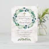 ユーカリプトゥス葉リースクロスマーブルボーバプテスマ 招待状 (スタンド正面)