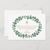 ユーカリプトゥス葉リース金ゴールドクロスボーイバプテスマ サンキューカード (正面/裏面)