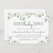 ユーカリプトゥス葉植物ブランチ赤ちゃんシャワー インビテーションポストカード (正面/裏面)