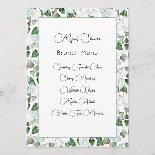 ユーカリプトゥス観葉水色メニューカード メニュー (正面)