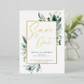 ユーカリプトゥス金ゴールドロマ結婚ンス救の日付 箔招待状 (立ち正面)