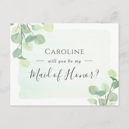 ユーカリプトゥス・グリーンリーが私のメイド・オブ・オーナー(花嫁付き添い人) インビテーションポストカード (正面)