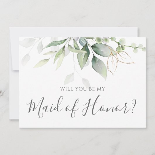 ユーカリプトゥス・グリーンリーが私のメイド・オブ・オーナー(花嫁付き添い人) 招待状 (正面)