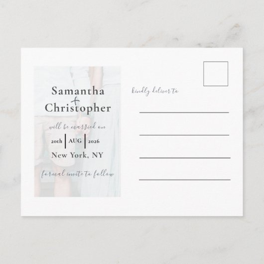 ユーカリプトゥス・ダスティブルーフォトの日付を結婚保存 案内ポストカード (裏面)