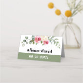 ユーカリプトゥス・ピンクのバラ結婚の白い花 プレイスカード (裏面)