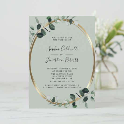 ユーカリプトゥスAll in One Website RSVP Sage'結婚s 招待状 (スタンド正面)