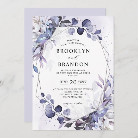 ユーカリプループルジオメトリック結婚ス 招待状 (正面/裏面)