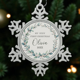 ユーカリベビー初めてのクリスマスミニマリストモダン スノーフレークピューターオーナメント