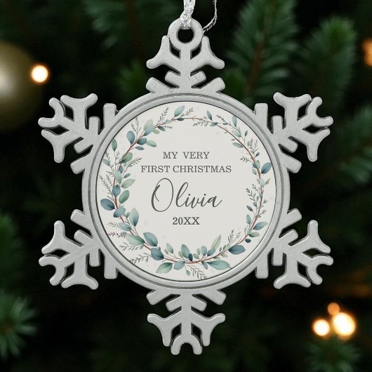 ユーカリベビー初めてのクリスマスミニマリストモダン スノーフレークピューターオーナメント