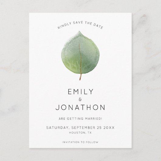 ユーカリミニマルプトゥスの葉の日付を保存 案内ポストカード (正面)