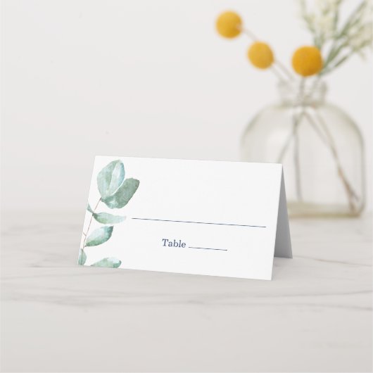 ユーカリミニマルプトゥスネイビー結婚ルズ座席表 プレイスカード (正面)