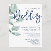 ユーカリミニマルモダンプトゥスグリーンネイビーブルー結婚ズ ポストカード (正面)