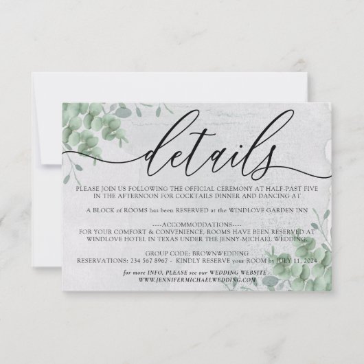 ユーカリモダンウェディングの宿泊施設詳細 出欠カード (正面)