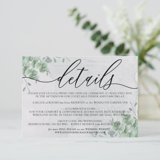 ユーカリモダンウェディングの宿泊施設詳細 出欠カード (スタンド正面)