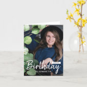 ユーカリモダンエレガントス誕生日の挨拶写真 カード (黄色い花)