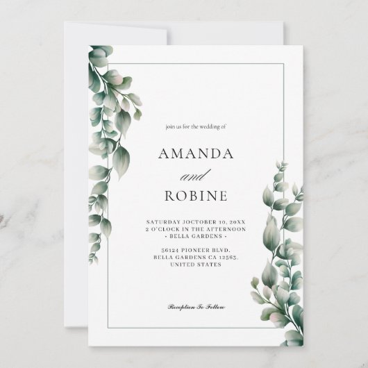 ユーカリモダンエレガントプタス結婚式招待状 招待状 (正面)