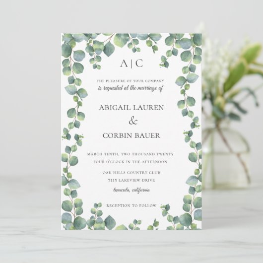 ユーカリモダンカリつる植物フレーム結婚式招待状 招待状 (スタンド正面)