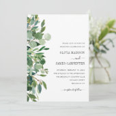 ユーカリモダンカリのセージ緑の葉の結婚葉 招待状 (スタンド正面)