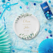 ユーカリモダンカリの緑の水の色の金ゴールド名 ペーパープレート (パーティー)