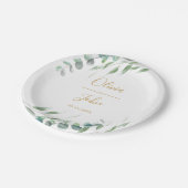 ユーカリモダンカリの緑の水の色の金ゴールド名 ペーパープレート (アングル)