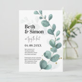 ユーカリモダンカリの緑の水の色結婚の 招待状 (スタンド正面)