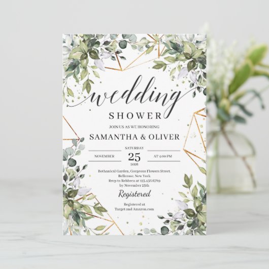 ユーカリモダンカリの緑の結婚葉を持つ 招待状 (スタンド正面)