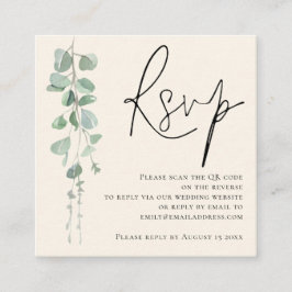 ユーカリモダンカリアイボリーセージQRコードウェディングRSVP エンクロージャーカード