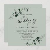 ユーカリモダンカリグラフィーQRコード結婚セージ 招待状 (正面/裏面)