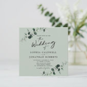 ユーカリモダンカリグラフィーQRコード結婚セージ 招待状 (スタンド正面)