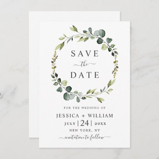 ユーカリモダンカリフローラリースフレ結婚ーム セーブザデート (正面/裏面)