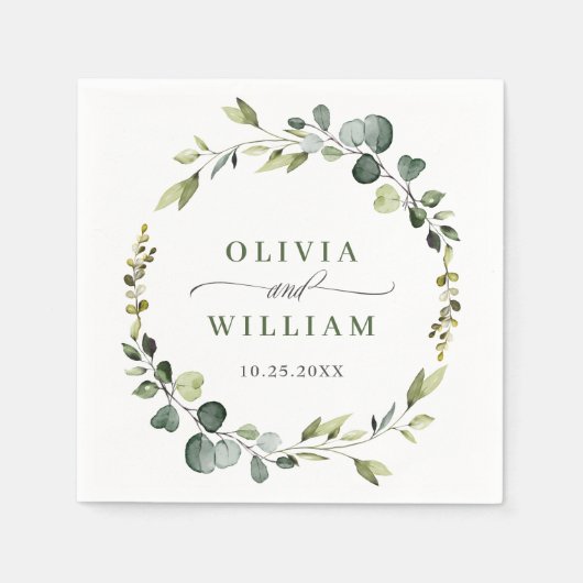 ユーカリモダンカリリースフレ結婚ームの紙ボー スタンダードカクテルナプキン (正面)