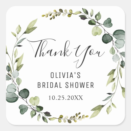 ユーカリモダンカリリースブライダルシャワーボホ スクエアシール (正面)